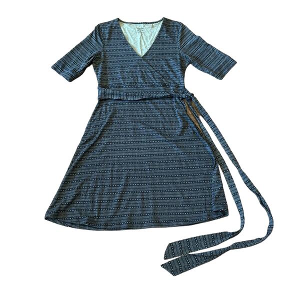 Toad & Co Women's Cue Wrap Short Sleeve Dress Deep Navy Dot Print Size S - Picture 2 of 8